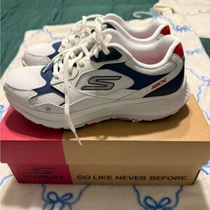 Brand new never worn Skechers White, Red and Navy Sneakers